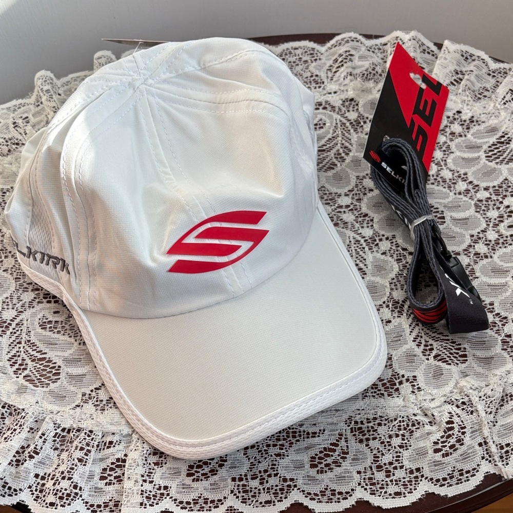 NWT Selkirk White Unisex Hat and Black Lanyard with Logo Pickleball gear